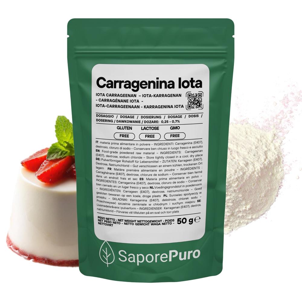 SaporePuro Carragenina Iota E407 gelifying agent in clear form, used for thickening and stabilizing food products.